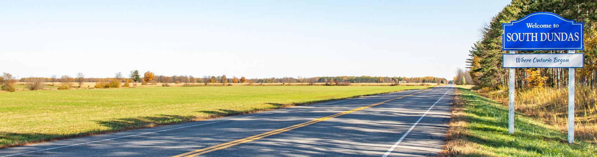 Welcome to South Dundas road sign