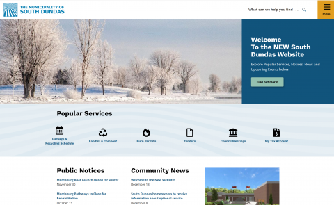 Homepage view of website